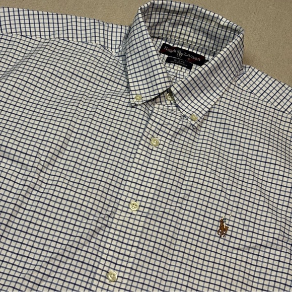 Polo Ralph Lauren Shirt Mens Large Blue Green Blake Button Up Short Sleeve Plaid - Picture 1 of 6